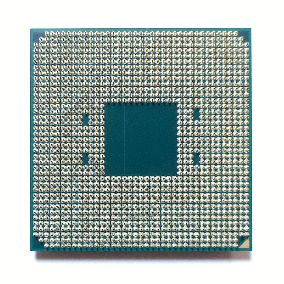 Underside of an AM4 processor — pin grid array