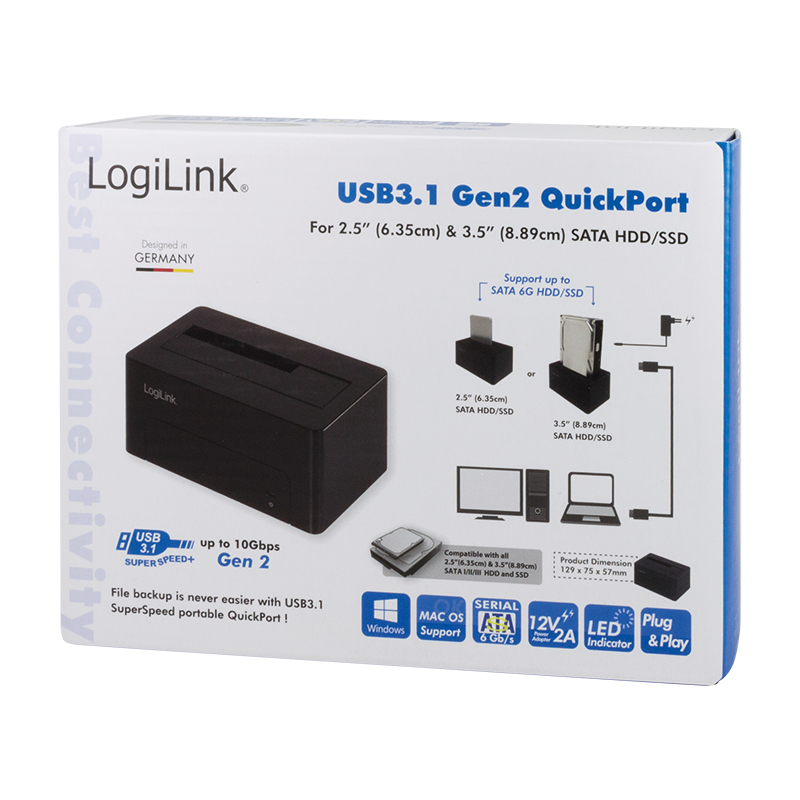 LogiLink QP0027 storage drive docking station USB 3.2 Gen 2 (3.1 Gen 2) Type-C Black