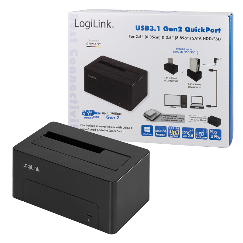 LogiLink QP0027 storage drive docking station USB 3.2 Gen 2 (3.1 Gen 2) Type-C Black