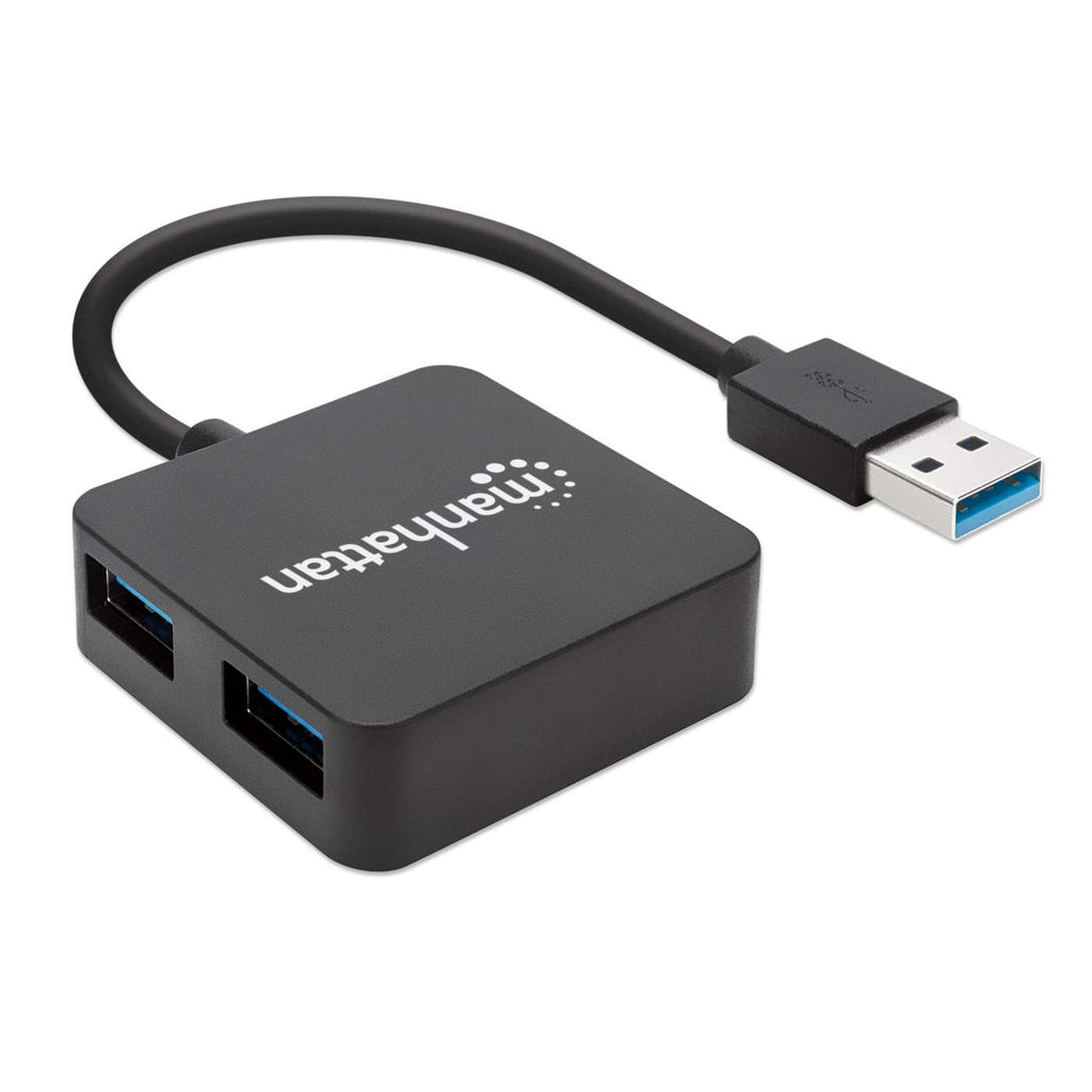 Manhattan USB-A 4-Port Hub, 4x USB-A Ports, 5 Gbps (USB 3.2 Gen1 aka USB 3.0), USB powered (no external power supply required). Fast charging: 1 port up to 0.9 A; charging on 4 ports requires external power supply (not included), Equivalent to ST4300MINU3B