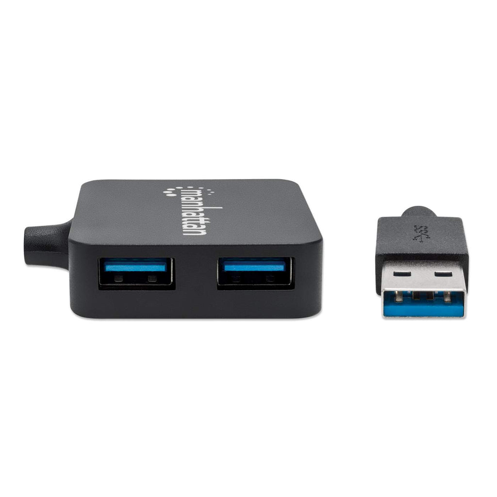Manhattan USB-A 4-Port Hub, 4x USB-A Ports, 5 Gbps (USB 3.2 Gen1 aka USB 3.0), USB powered (no external power supply required). Fast charging: 1 port up to 0.9 A; charging on 4 ports requires external power supply (not included), Equivalent to ST4300MINU3B