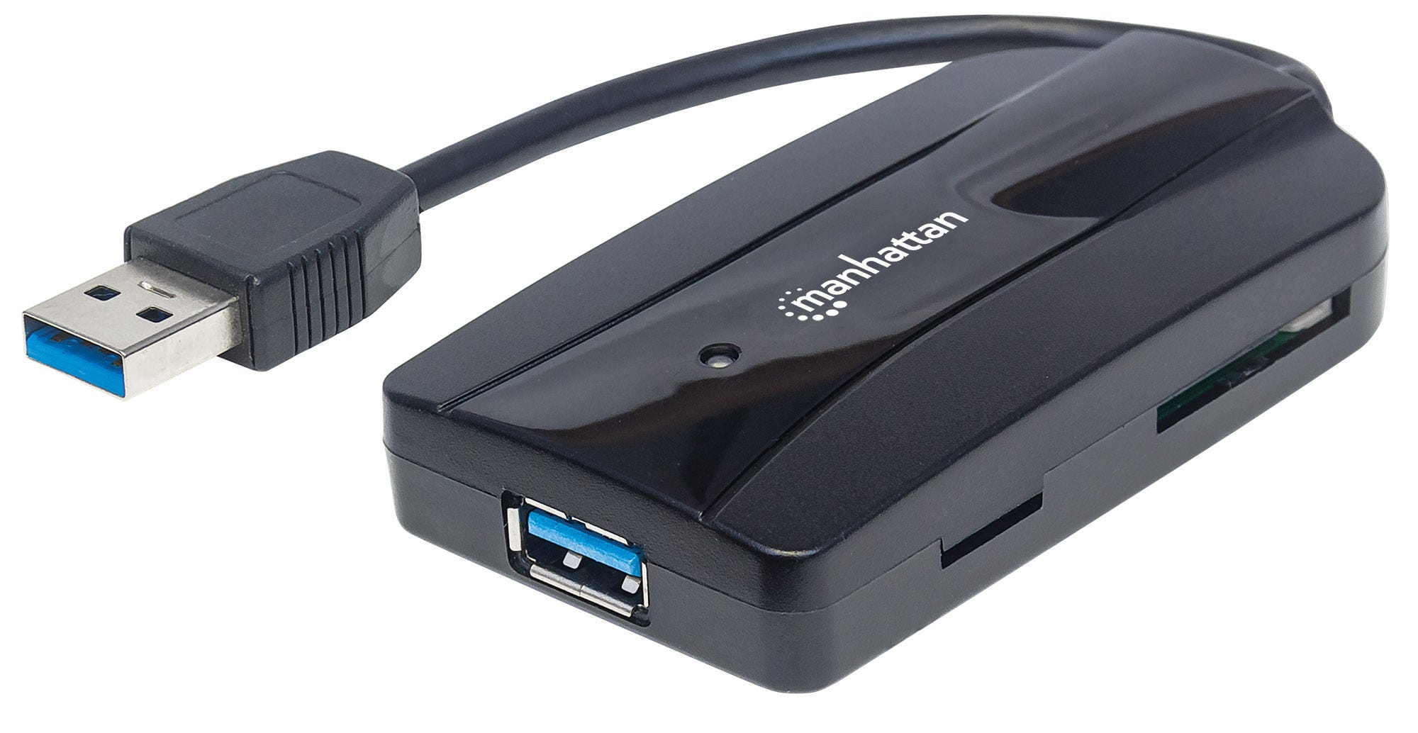 Manhattan USB-A 3-Port Hub and Card Reader/Writer, 3x USB-A Ports, 5 Gbps (USB 3.2 Gen1 aka USB 3.0), Support…
