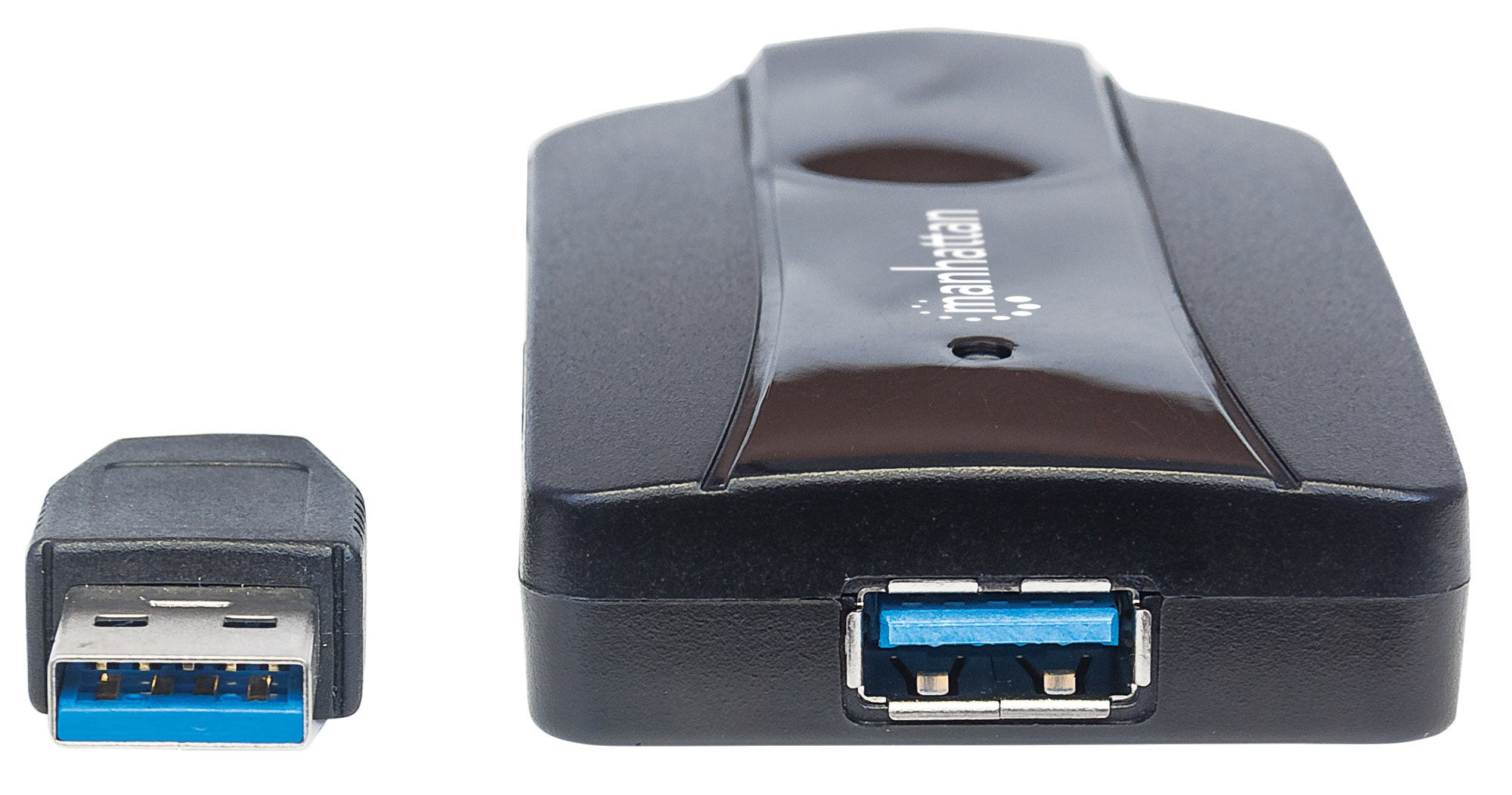 Manhattan USB-A 3-Port Hub and Card Reader/Writer, 3x USB-A Ports, 5 Gbps (USB 3.2 Gen1 aka USB 3.0), Supports MicroSD, SD and MMC Memory Cards, Bus Powered, SuperSpeed USB, Windows and Mac, Black, Three Year Warranty, Blister