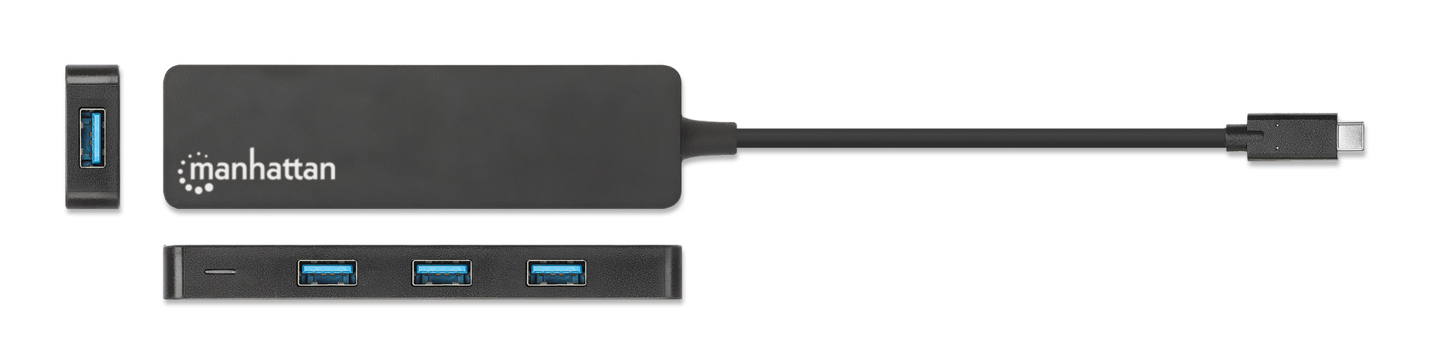 Manhattan USB-C Dock/Hub, Ports (4): USB-A (x4), 5 Gbps (USB 3.2 Gen1 aka USB 3.0), USB powered (no external power supply required), Equivalent to HB30CM4AB