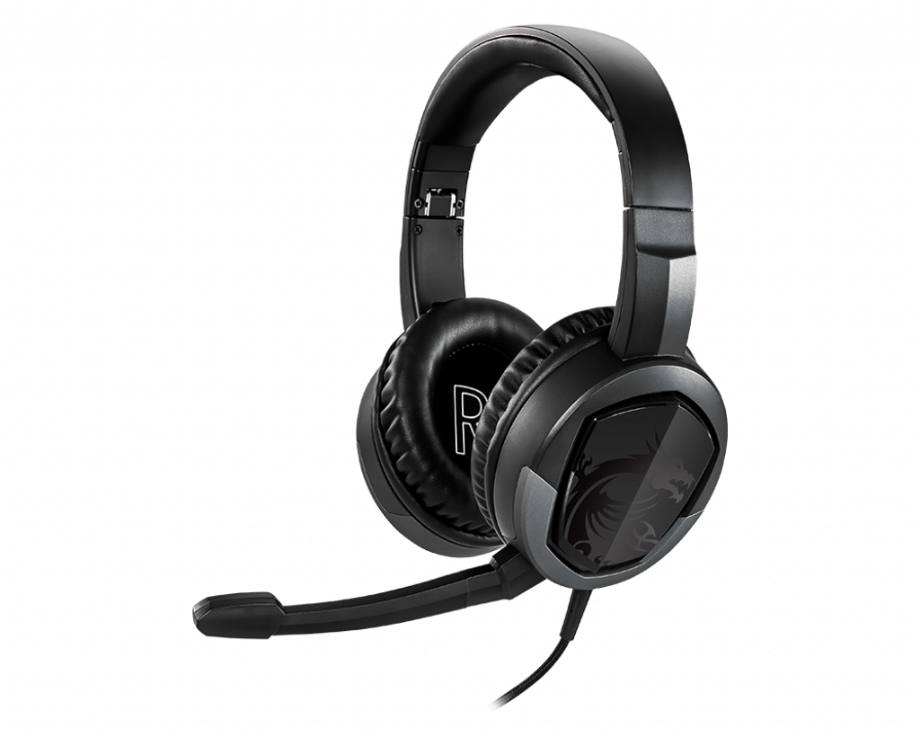 MSI IMMERSE GH30 V2 Gaming Headset 'Black with Iconic Dragon Logo, Wired Inline Audio with splitter accessory, 40mm Drivers, detachable Mic, easy foldable design'