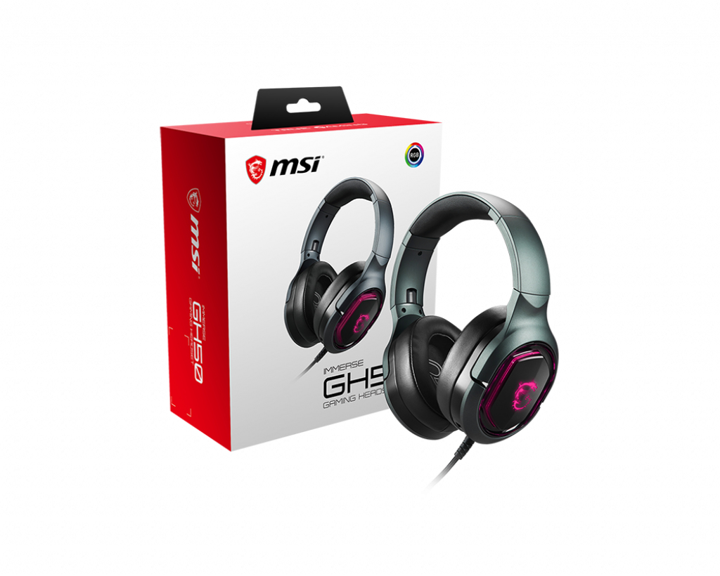MSI IMMERSE GH50 7.1 Virtual Surround Sound RGB Gaming Headset 'Black with Ambient Dragon Logo, RGB Mystic Li…