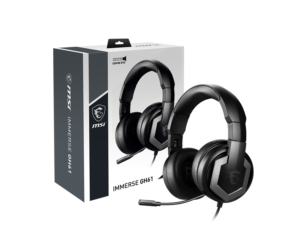 MSI IMMERSE GH61 Hi-RES 7.1 Virtual Surround Sound Gaming Headset 'Black with Silver Dragon Logo, Speakers in…